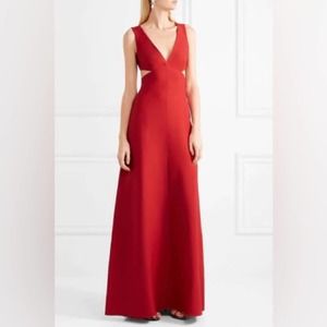 Valentino Crimson Wool-blend Cutout Evening Gown